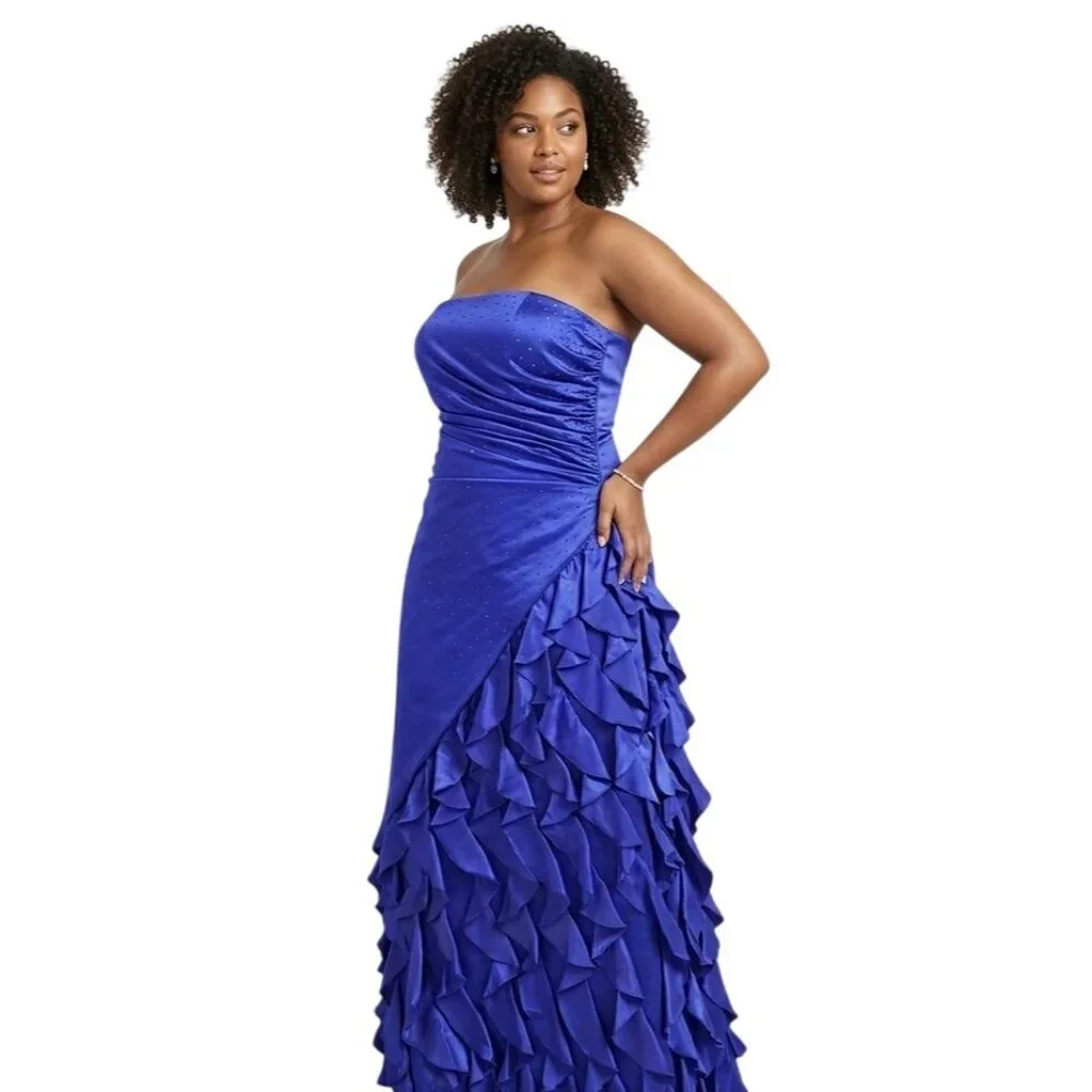 jump apparel prom dresses Navy Blue Beaded Lace Halter Neckline Jump Apparel Mermaid Prom Dress Size 7/8